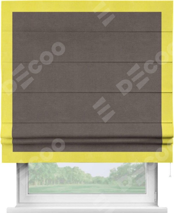 Римская штора «Кортин» с кантом Чесс, для проема, ткань вельвет коричневый