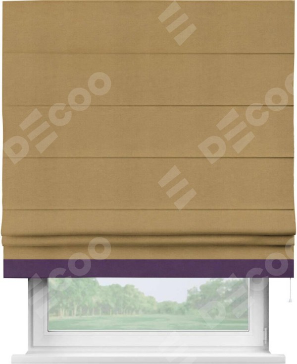 Римская штора «Кортин» с кантом Джестер, для проема, ткань вельвет горчица