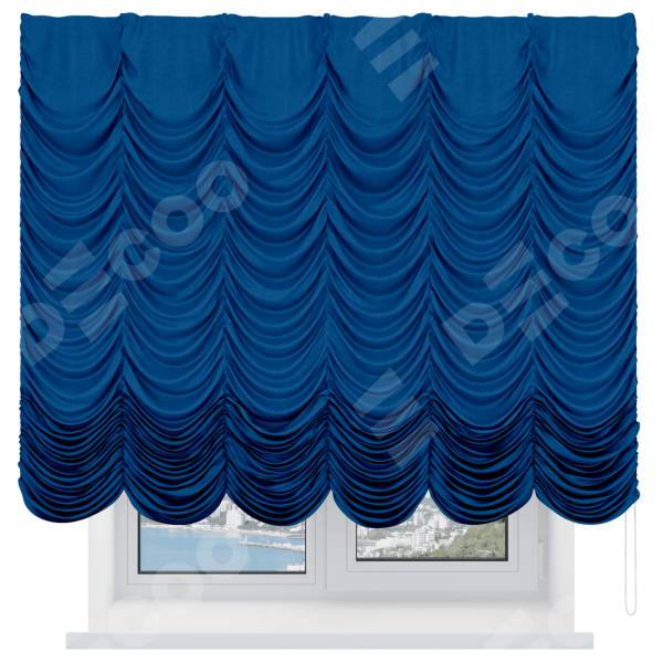 Французская штора «Кортин», вельвет синий