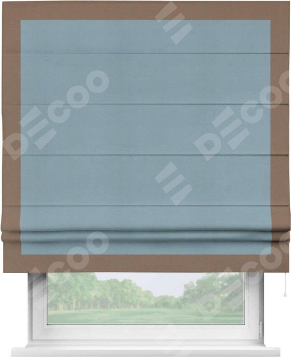 Римская штора «Кортин» с кантом Чесс, для проема, ткань блэкаут однотонный серо-голубой