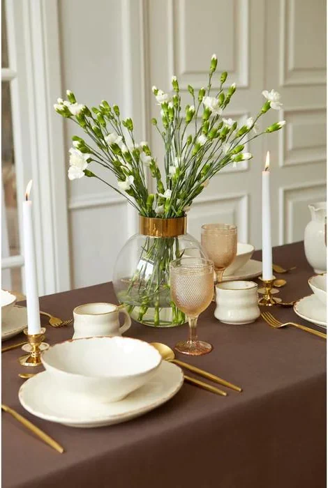 Скатерть "Этель" Elegance 150*250 +/-3см, цв.кофейный, пл. 192 г/м2, хл с ВГМО
