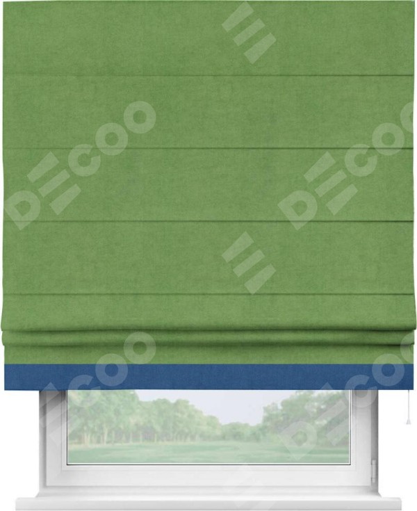 Римская штора «Кортин» с кантом Джестер, для проема, ткань вельвет салатовый