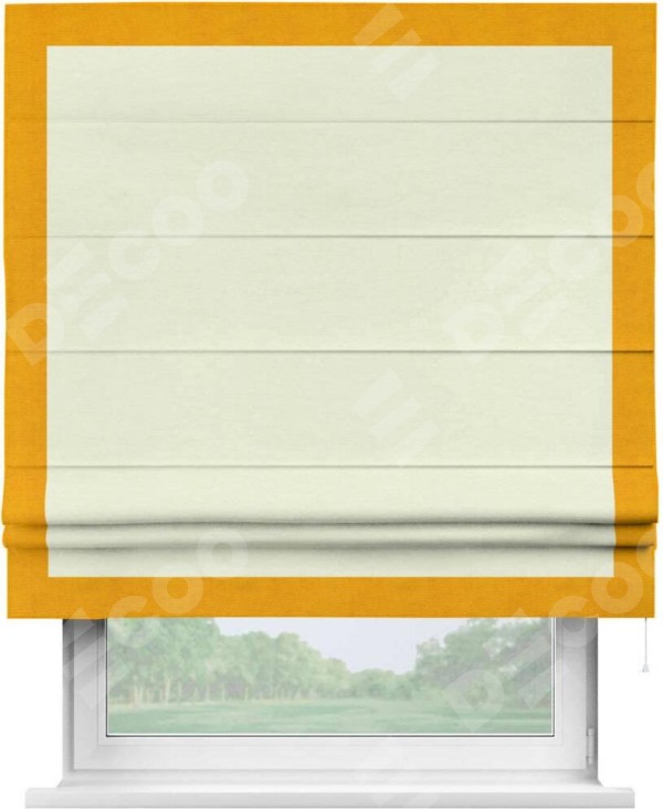 Римская штора «Кортин» с кантом Чесс, для проема, ткань вельвет молочный