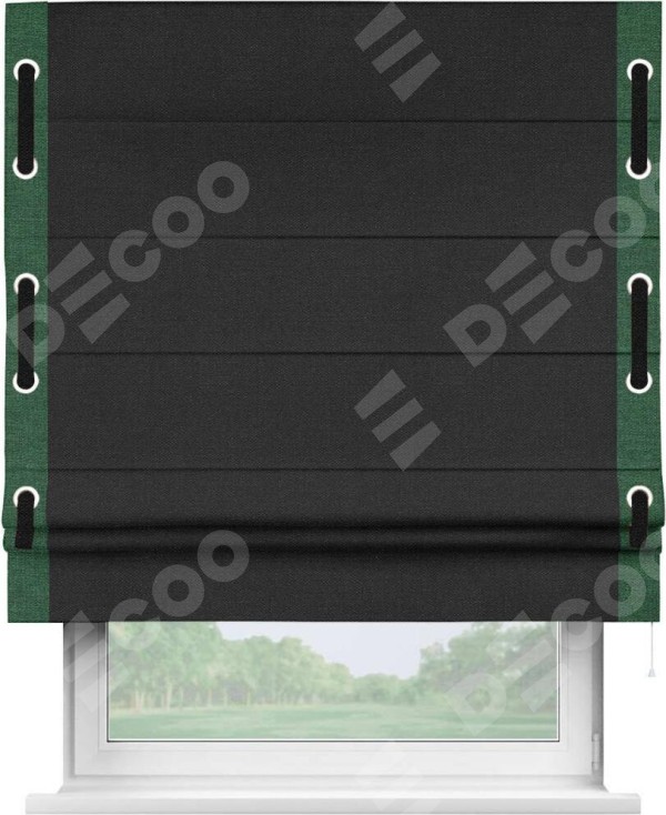 Римская штора «Кортин» с кантом Стрим Дуо (люверсы с пояском), для проема, ткань лён черный