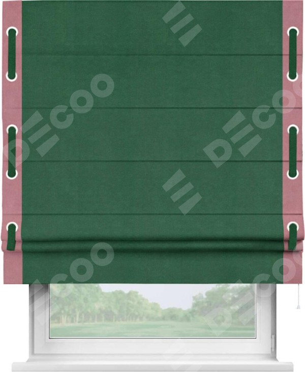 Римская штора «Кортин» с кантом Стрим Дуо (люверсы с пояском), для проема, ткань вельвет зеленый