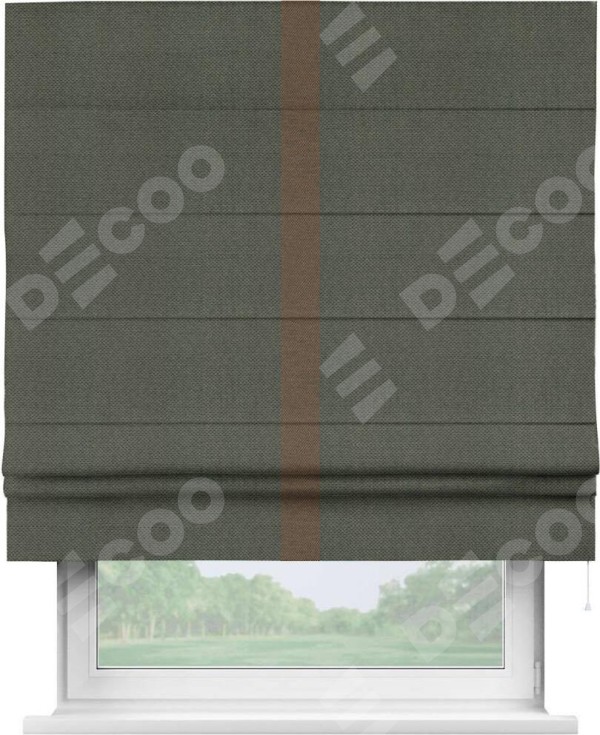 Римская штора «Кортин» с кантом Хайвэй, для проема, ткань лён димаут, графит