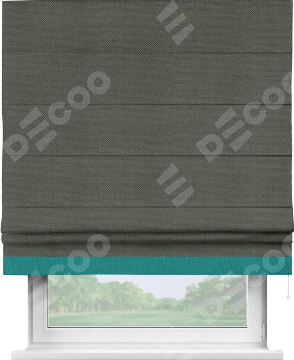 Римская штора «Кортин» с кантом Джестер, для проема, ткань лён димаут, графит