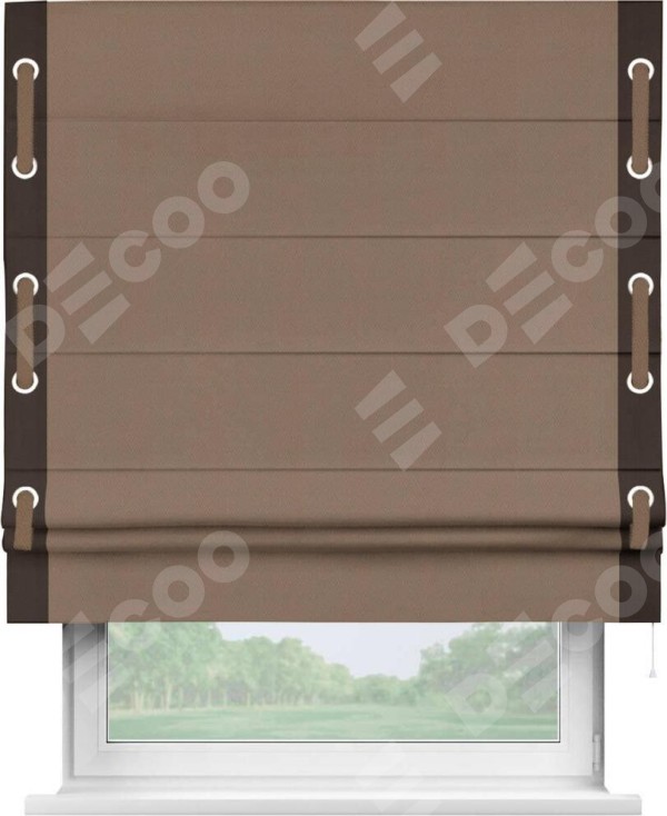 Римская штора «Кортин» с кантом Стрим Дуо (люверсы с пояском), для проема, ткань блэкаут однотонный коричневый