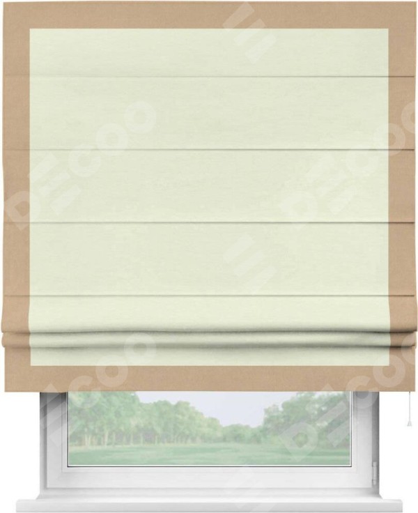 Римская штора «Кортин» с кантом Чесс, для проема, ткань вельвет молочный