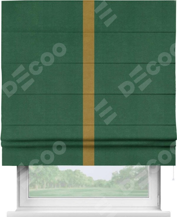 Римская штора «Кортин» с кантом Хайвэй, для проема, ткань вельвет зеленый