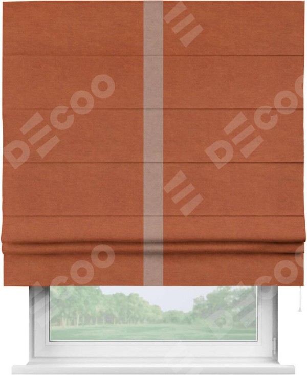 Римская штора «Кортин» с кантом Хайвэй, для проема, ткань вельвет терракотовый