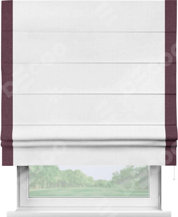 Римская штора «Кортин» с кантом Стрим Дуо, для проема, ткань лён белый, ширина 40-60 см