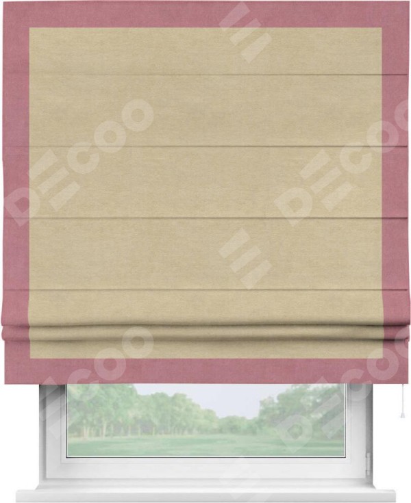 Римская штора «Кортин» с кантом Чесс, для проема, ткань вельвет бежевый