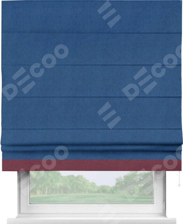 Римская штора «Кортин» с кантом Джестер, для проема, ткань вельвет синий