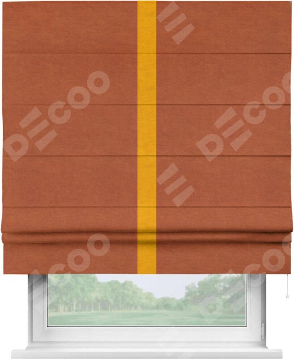 Римская штора «Кортин» с кантом Хайвэй, для проема, ткань вельвет терракотовый