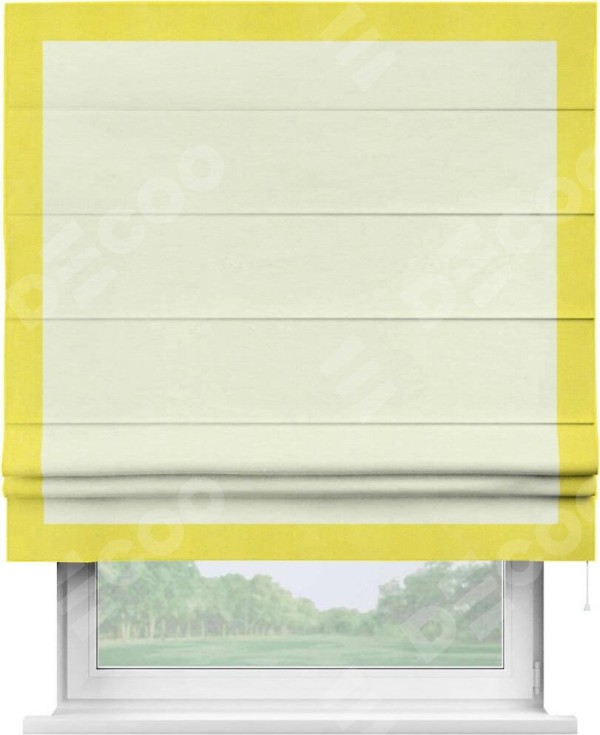 Римская штора «Кортин» с кантом Чесс, для проема, ткань вельвет молочный