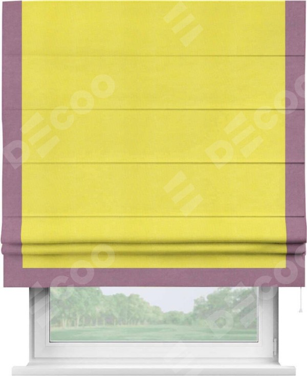 Римская штора «Кортин» с кантом Виктория, для проема, ткань вельвет cветло-желтый