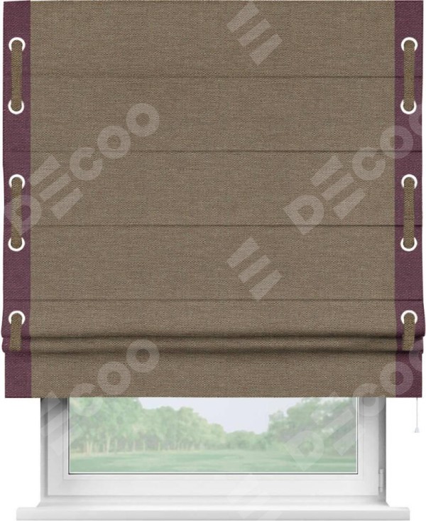 Римская штора «Кортин» с кантом Стрим Дуо (люверсы с пояском), для проема, ткань лён светло-коричневый