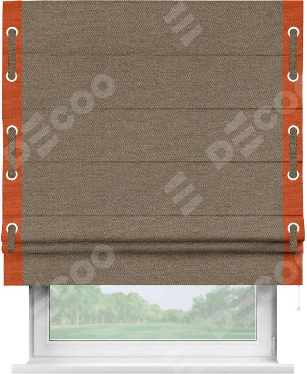 Римская штора «Кортин» с кантом Стрим Дуо (люверсы с пояском), для проема, ткань лён светло-коричневый