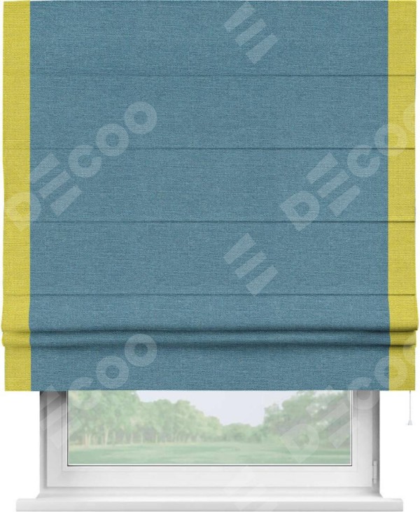 Римская штора «Кортин» с кантом Стрим Дуо, для проема, ткань лён голубой