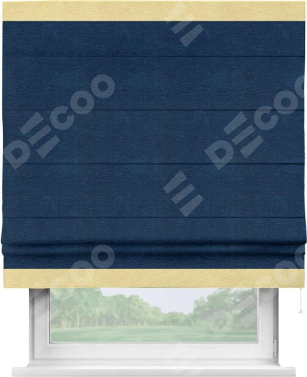 Римская штора «Кортин» с кантом Горизонт, для проема, ткань софт однотонный синий