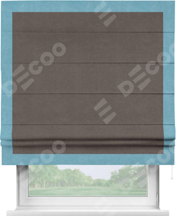 Римская штора «Кортин» с кантом Чесс, для проема, ткань вельвет коричневый