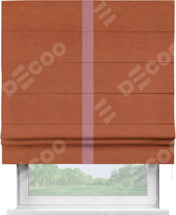 Римская штора «Кортин» с кантом Хайвэй, для проема, ткань вельвет терракотовый