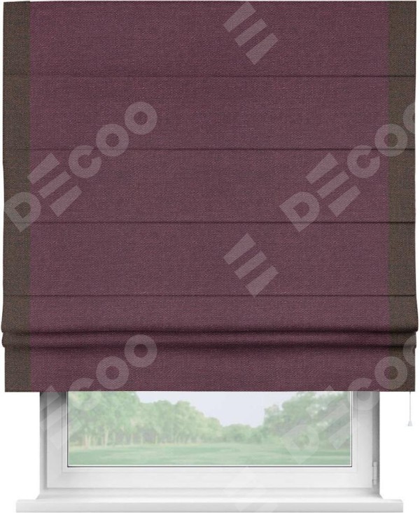 Римская штора «Кортин» с кантом Стрим Дуо, для проема, ткань лён фиолетовый