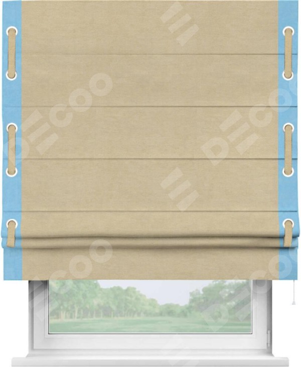 Римская штора «Кортин» с кантом Стрим Дуо (люверсы с пояском), для проема, ткань вельвет бежевый