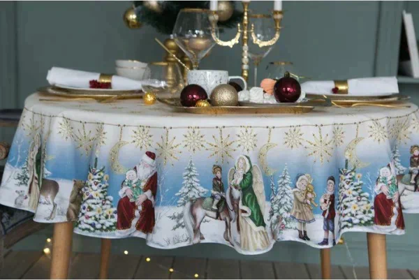 Скатерть "Этель" Christmas time d=220см +/-3 см с ГМВО, 100%хл, саржа 190 гр/м2