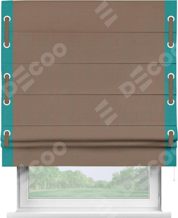 Римская штора «Кортин» с кантом Стрим Дуо (люверсы с пояском), для проема, ткань блэкаут однотонный коричневый