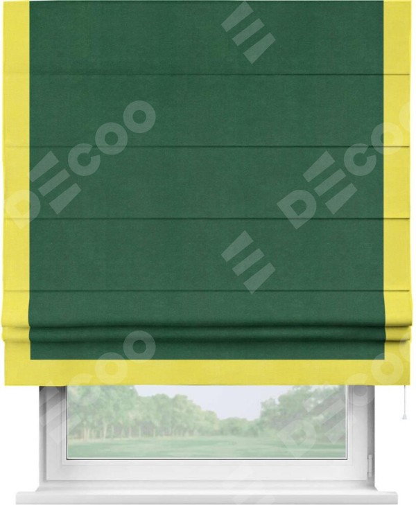 Римская штора «Кортин» с кантом Виктория, для проема, ткань вельвет зеленый