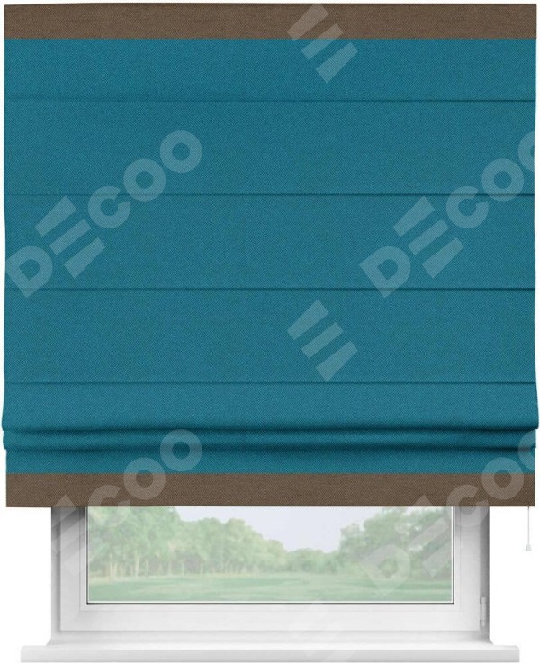 Римская штора «Кортин» с кантом Горизонт, для проема, ткань лён димаут, светло-синий