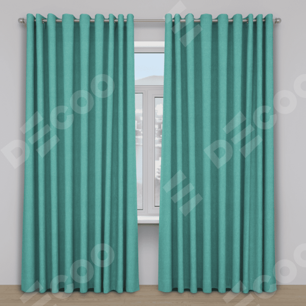 Шторы на люверсах ткань лён димаут, бирюзовый