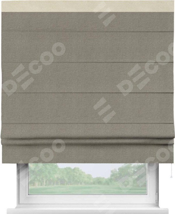 Римская штора «Кортин» с кантом Кинг, для проема, ткань лён димаут, серо-зелёный