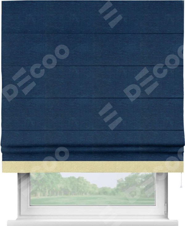 Римская штора «Кортин» с кантом Джестер, для проема, ткань софт однотонный синий